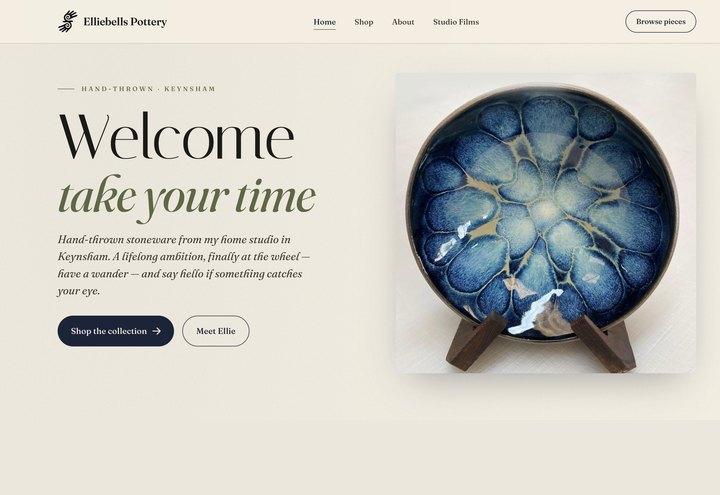 Elliebells Pottery website